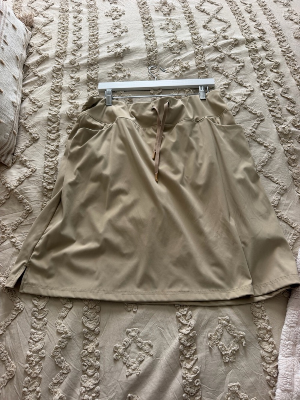 Neutral Beige Drawstring A-Line Skort
